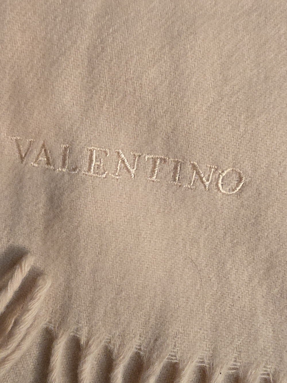 Valentino Beige Embroidered Logo Scarf